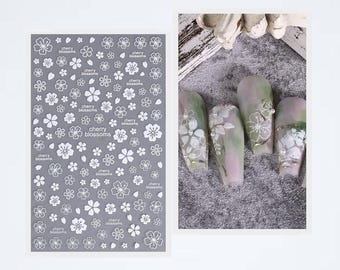 Witte bloemen Kersenbloesems Nail Art Stickers Japanse kersensakurabloemen Rozenblad Takken Zelfklevende Nail Art-stickers FMS