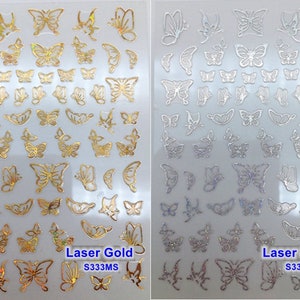 Butterfly White Nail Art Stickers Blue Butterflies outline Hollow Gold Silver Black Red 12 Colors Self-Adhesive Nail Art Decals SMS333 image 3