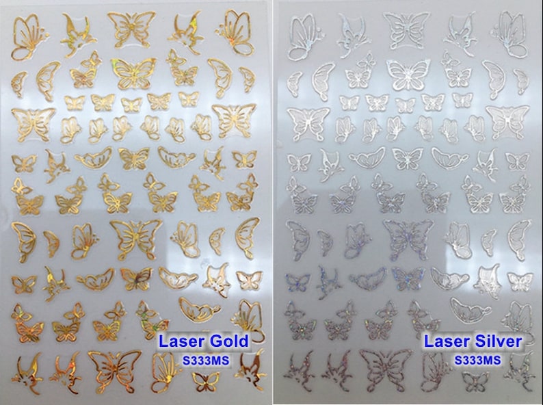 Butterfly White Nail Art Stickers Blue Butterflies outline Hollow Gold Silver Black Red 12 Colors Self-Adhesive Nail Art Decals SMS333 image 3