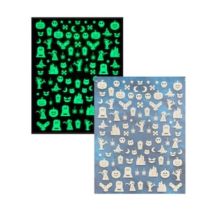 Luminous Halloween Nail Art Stickers Skull Ghost RIP Skeleton Hand Cat Death Festival Calavera Allien Face Self Adhesive Nail Art Decal XHSA