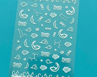 Cloud Moon Rain Nail Stickers Decals Smiley Rainbow Cloudy Raindrops Umbrella Rainy Star Self-Adhesive Nail Art Decals WGSA