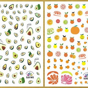 Orange Avocado Nail Stickers Cherry Strawberry Peach Watermelon Fruit Lemon Self-Adhesive Nail Art Decals RMS