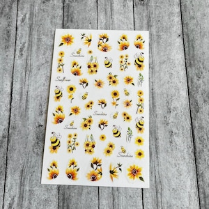 Sonnenblume Biene Nail Art Aufkleber Beschäftigt Hummel Kürbis Orange Herbst Blumen Selbstklebende Nail Art Decals FMS