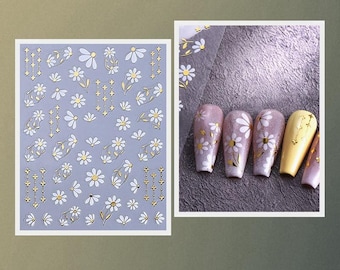 Flower Daisy Gold Floral Frame Lines Nail Stickers Flower Gold Leaf Lines Self-Adhesive Nail Decals Stickers S8A