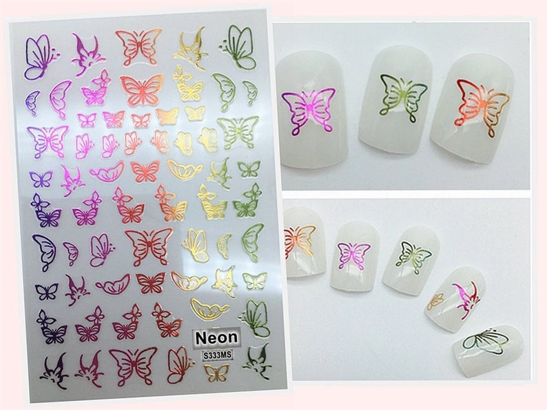 Butterfly White Nail Art Stickers Blue Butterflies outline Hollow Gold Silver Black Red 12 Colors Self-Adhesive Nail Art Decals SMS333 image 10