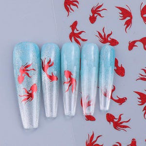 Nail Stickers Koi Fish Swimming Upstream Daisy Flower White Snowflakes Self Adhesive Nail Art Decal image 7
