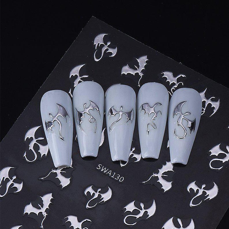 Gold Flying Dragon Nail Art Stickers Gold Aurora Silver Halloween Dragons S8SWA image 2