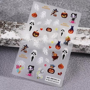 Halloween Nail Art Sticker Scream Face Ghost Jack O Lantern Pumpkin Demon Skull Spiderweb