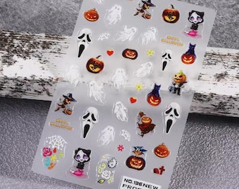 Halloween Nail Art Sticker Scream Face Ghost Jack O Lantern Pumpkin Demon Skull Spiderweb