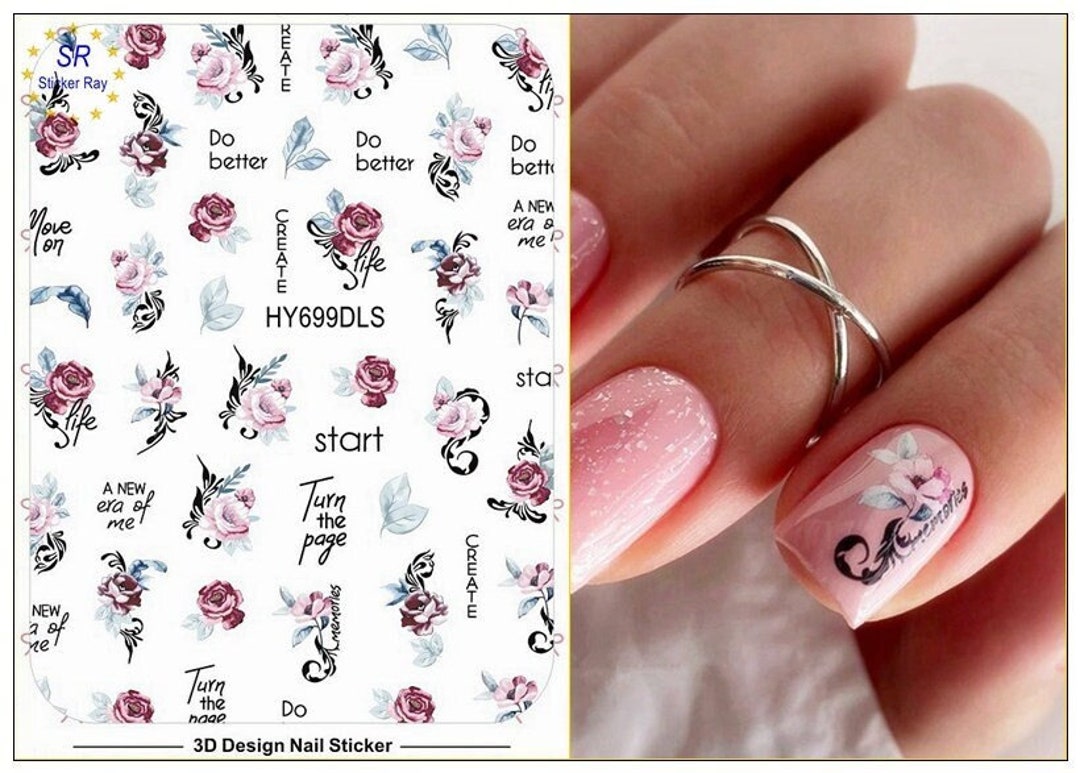 Floral Flower Nail Stickers Decals Butterfly Branch Bloom Rose Lavender