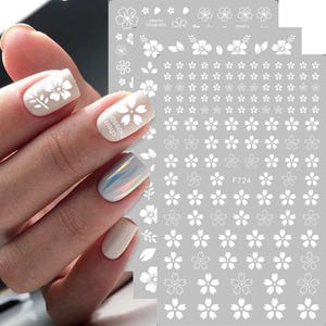 White Cherry Blossom Flower Leaf Branches Nail Art Decals Flowers Leaf Japanese Sakura Cherry Self-Adhesive Nail Art Decals Stickers FMS