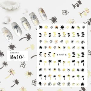 Palm Tree Leaves Nail Art Stickers Decals Palm Trees Tropical Tree Leaf Banana Leaves Flamingo Self-Adhesive Nails RMS