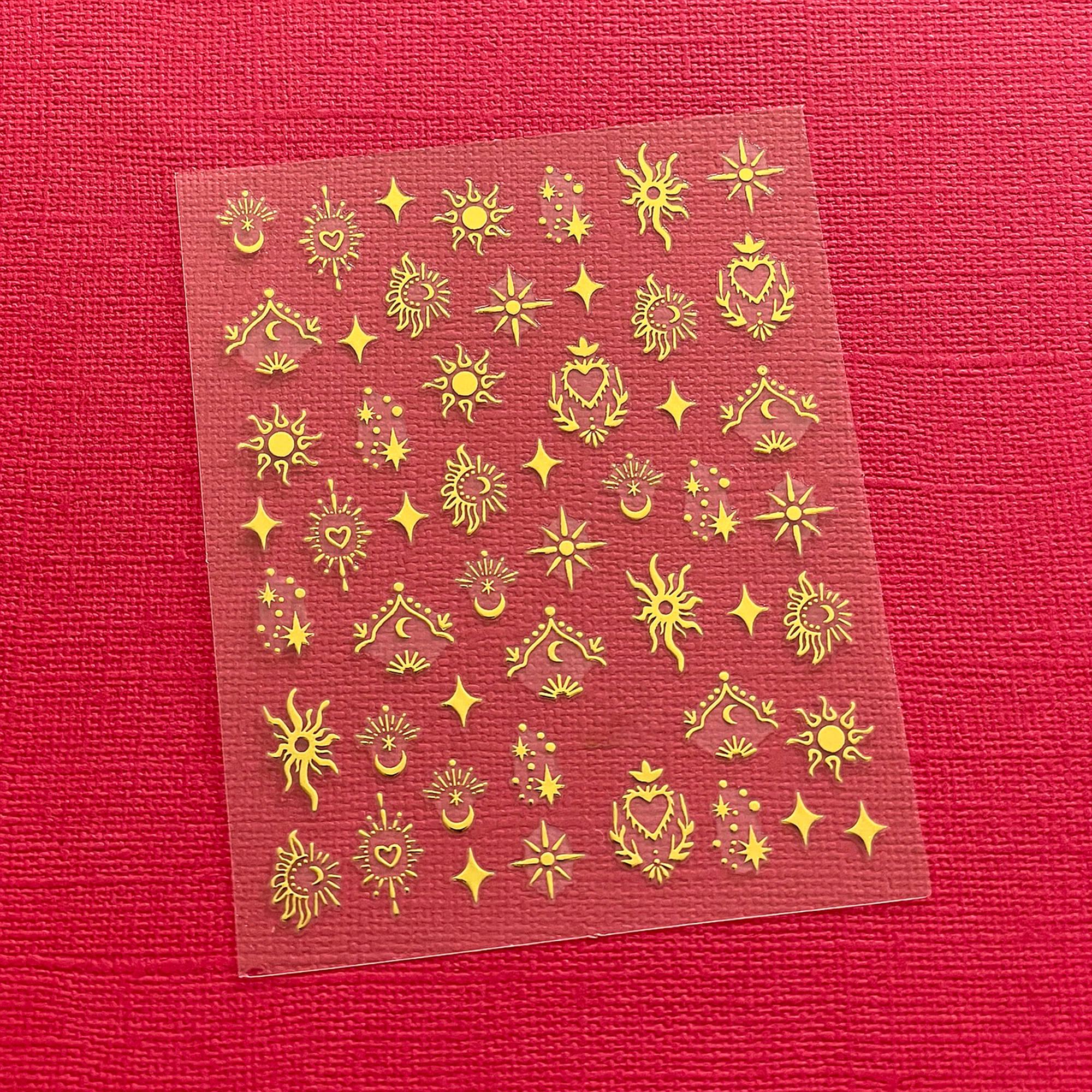 12 Blatt Nagelaufkleber – Mond, Sterne, Sonne, Glitzernd, Für Nail Art & Deko