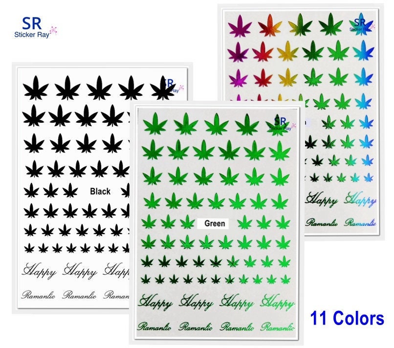 Pot Weed Marijuana Leaf Cannabis Leaves Hemp Self-Adhesive Nail Art Decal Stickers YG3362JJ (11 Colors)