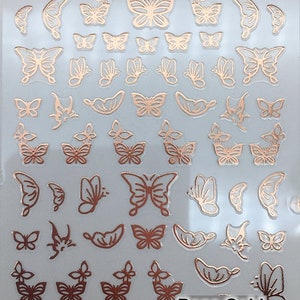 Butterfly White Nail Art Stickers Blue Butterflies outline Hollow Gold Silver Black Red 12 Colors Self-Adhesive Nail Art Decals SMS333 Rose Gold