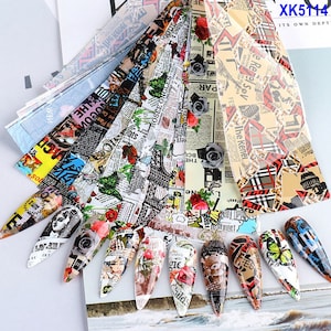 Krantenletter Graffiti Roos Bloemen Wereldreis Nagelfolie Transferstickers (10 stuks, 20 x 4 cm) 80XK5114
