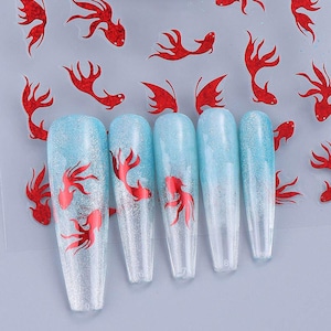 Nail Stickers Koi Fish Swimming Upstream Daisy Flower White Snowflakes Self Adhesive Nail Art Decal image 6