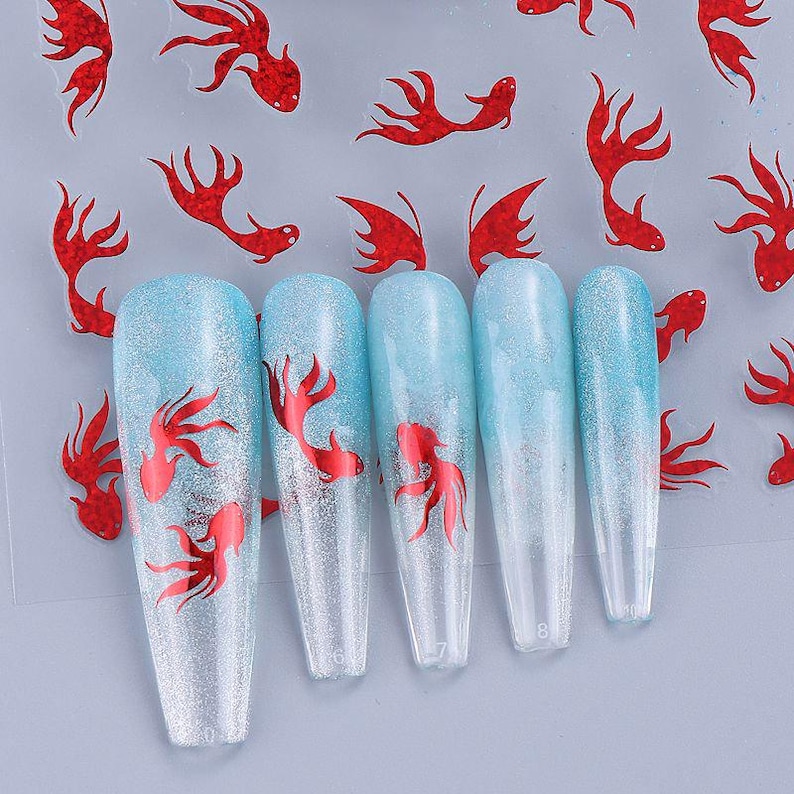 Nail Stickers Koi Fish Swimming Upstream Daisy Flower White Snowflakes Self Adhesive Nail Art Decal image 6