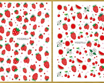 Lemon Strawberry Fruit Nail Art Stickers Decals Fruits Lime Citrus Cherry Peach Watermelon Avocado Orange Blueberry Self-Adhesive Nails