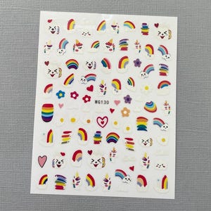Rainbow Unicorn Doodle Nail Art Stickers Polka Dots Graffiti Fun Abstract Figures Pastel Marble Kid Self Adhesive Nail Art Decals RMS
