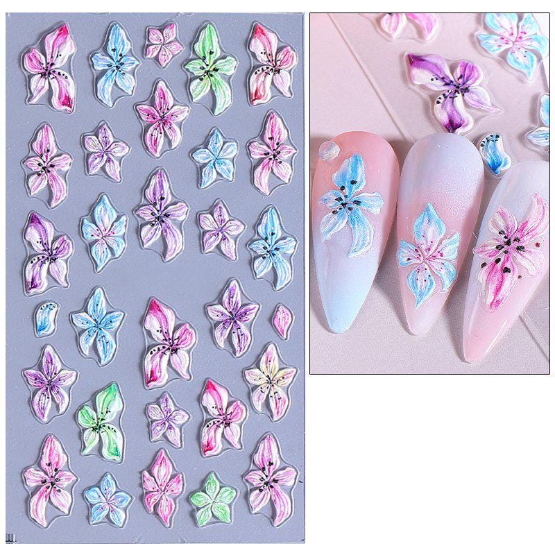 5D-Nagelaufkleber Mit Blumen-Muster – 2 Bögen, Selbstklebend | Für Frühlings- & Sommer-Nageldesign, Größe Ca. 10,5x8 Cm