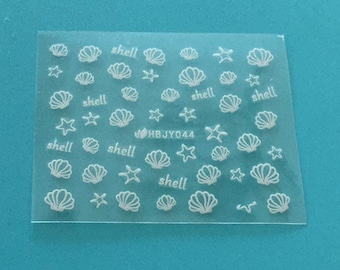 Shell Nail Art Stickers Sea Star Ocean Seashell Gold Silver Black White Self Adhesive Nail Art Decals HBJY044