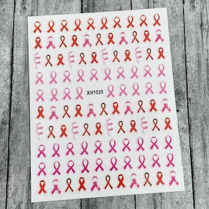 Pink Ribbon Breast Cancer Nail Art Decals Stickers Bows Cancer Awareness Ribbons Month Self Adhesive Nail Art Stickers