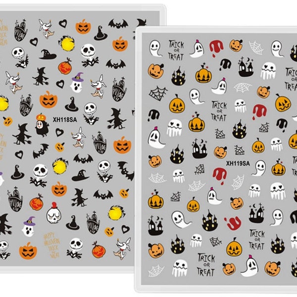 Halloween Nail Stickers Ghost Pumpkin Skull Ghost Grave Witch Black Cat Bloody Drip Spider Web BOO Self Adhesive Nail Art Decals WGSA