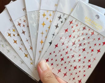 Little Stars Nail Stickers Laser 4-Pointed Star Christmas Self-Adhesive Nail Art Decals (6 Colors) WGSA