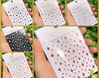 Little Stars Nail Stickers Laser 4-Pointed Star Christmas Self-Adhesive Nail Art Decals (6 Colors) WGSA