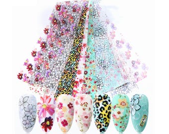 Watercolor Flower Nail Foil Transfer Daisy Rose Small Floral (10Pcs 20X4cm) 18XK9144FB