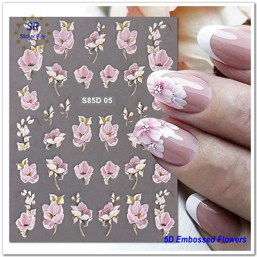 5D Stereoscopic Embossed Flowers Nail Stickers Decals, Real 3D  Self-Adhesive Nail Supplies White Lace Rose Flower Nail Design For DIY  Acrylic Nail Nail 3d Charms