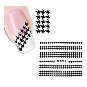 Adesivos de transferência de água para unhas com pontas francesas, xadrez preto, fada, princesa, arte de unha, adesivos de transferência de água XFJJ