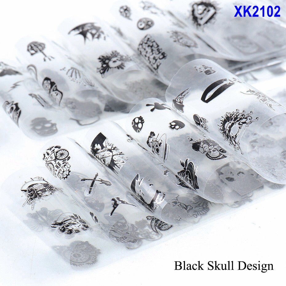 Black Skull Design Nail Foils Halloween Nail Transfer Foil Gothic Skull  Nail Art Stickers Decals with Horror Pirate Skeleton Vampire Bone Butterfly