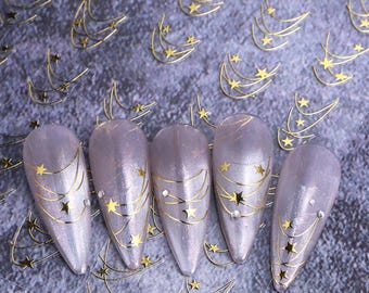 Stars Nail Art Stickers Line French Tips Gold Silver Self Adhesive Nail Art Decals S8SWA