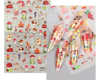 Stickers muraux Thanksgiving, champignons, feuilles, minces, durs, autocollants pour ongles, écureuil, citrouille, gland, oiseau, coton, fleur, auto-adhésif, nail art, sticker S3No