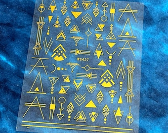 Pegatinas para decoración de uñas con diseño geométrico, figuras, líneas, triángulos, cuadrados, flechas, abstractos, negros, blancos y dorados, autoadhesivas, XHSA