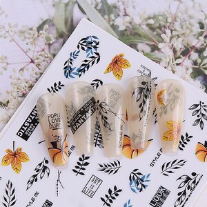 Blätter Nail Art Aufkleber Rot Ahorn Eiche Marienkäfer Beschäftigt Hummel Kürbis Orange Herbst Blumen Sonnenblume Biene Selbstklebende Nail Art Decals FMS