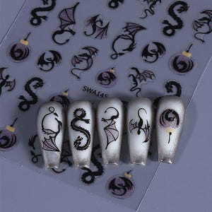 Gold Flying Dragon Nail Art Stickers Gold Aurora Silver Halloween Dragons S8SWA S8A145