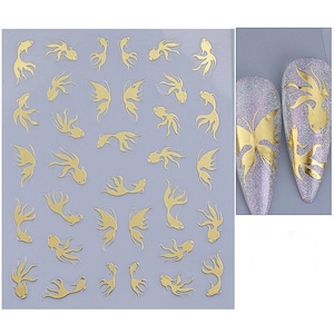 Nail Stickers Koi Fish Swimming Upstream Daisy Flower White Snowflakes Self Adhesive Nail Art Decal SO284 Gold
