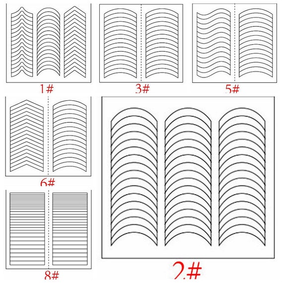  French Nail Art Stickers 3D Self-Adhesive French Manicure Nail  Stencils Wavy Line V Shape Nail Decals Designs French Tip Nail Stickers for  Women Girls DIY Nail Decoration Stencil Tools 6 Sheets 