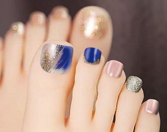 Pegatinas para uñas de los pies azules, leopardo verde, rayas doradas y plateadas, figuras geométricas de mármol, calcomanías autoadhesivas para uñas LYSeries