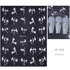 Gold Flying Dragon Nail Art Stickers Gold Aurora Silver Halloween Dragons S8SWA S8A130 Silver