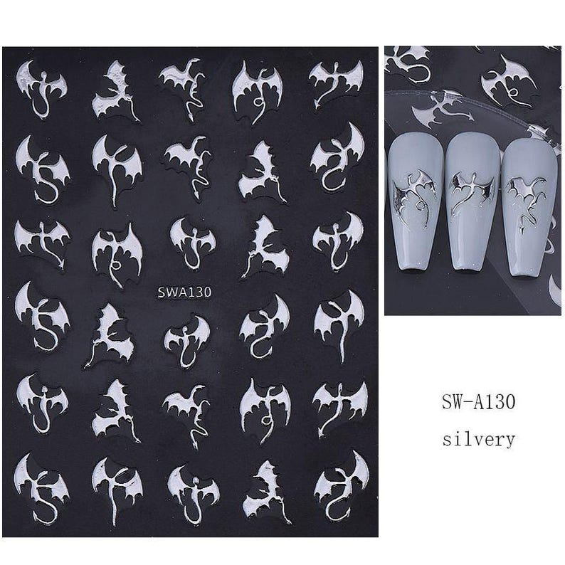Gold Flying Dragon Nail Art Stickers Gold Aurora Silver Halloween Dragons S8SWA S8A130 Silver