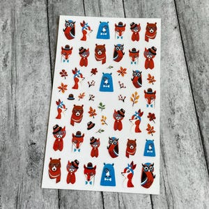 Fuchs Bären Nail Art Aufkleber mit Brille Waldtier Sonnenblume Biene Beschäftigt Hummel Herbst Kürbis Selbstklebende Nail Art Decals FMS