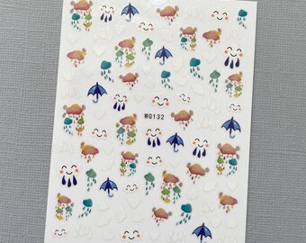 White Cloud Nail Art Stickers Umbrella Rain Clouds Sunny 4 Pointed Star Self Adhesive Nail Art Decals
