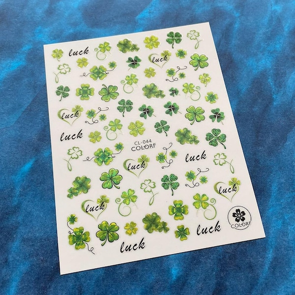Clover Leaf Shamrock Laser Silver Nail Art Sticker St. Patrick’s Day Elements Red Green Luck Four leaf Clover Self Adhesive Nail Decal
