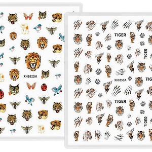Tigers Leopard Nail Art Stickers Lions Animal Bee Ladybug Self Adhesive Nail Art Decals WGSA