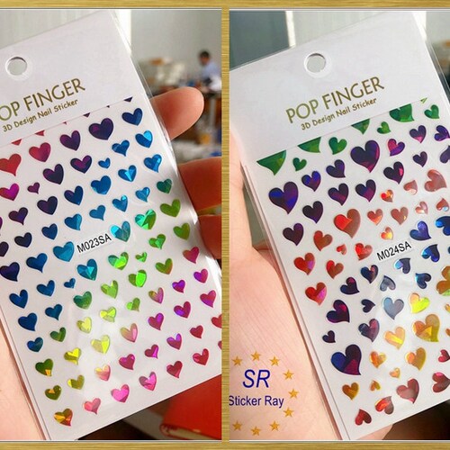 Hearts Nail Art Stickers Decals Neon Heart Nail Stickers Etsy