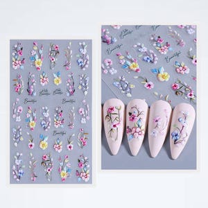 花の枝 桃の花 桜 エンボス加工 ネイルステッカー 桜 桜の枝 粘着式 ネイルアート デカール S3SWO
